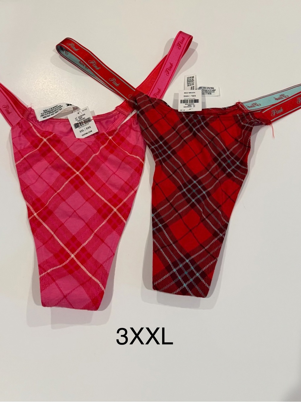 Cheeky Plaid Thong 2-Pack - Pink & Red